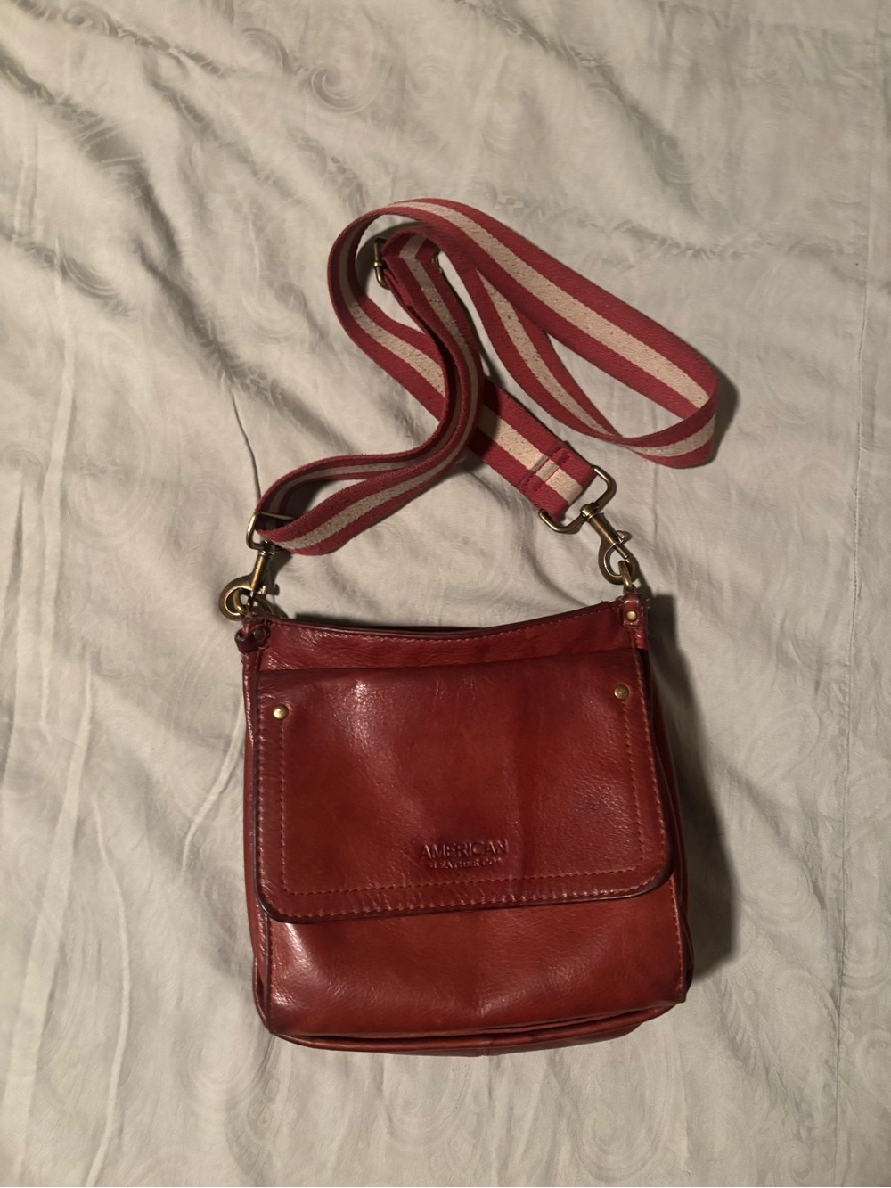 American Eagle Outfitters Red Leather Crossbody with Striped Strap
